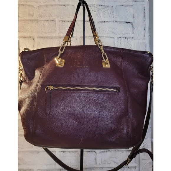 Henri Bendel leather burgundy satchel shoulder bag goldtone hardware purse
